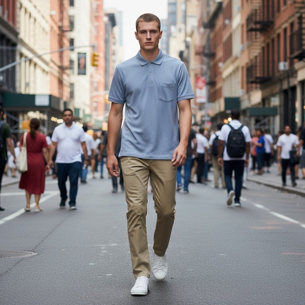 Mack Weldon Vesper Polo Mens Medium Light Blue Short Sleeve Textured Pocket